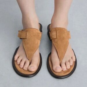 MNG Mango Women EUR 40 US 9 Camel Tan Casual Boho Suede Panel Thong Sandal NWT